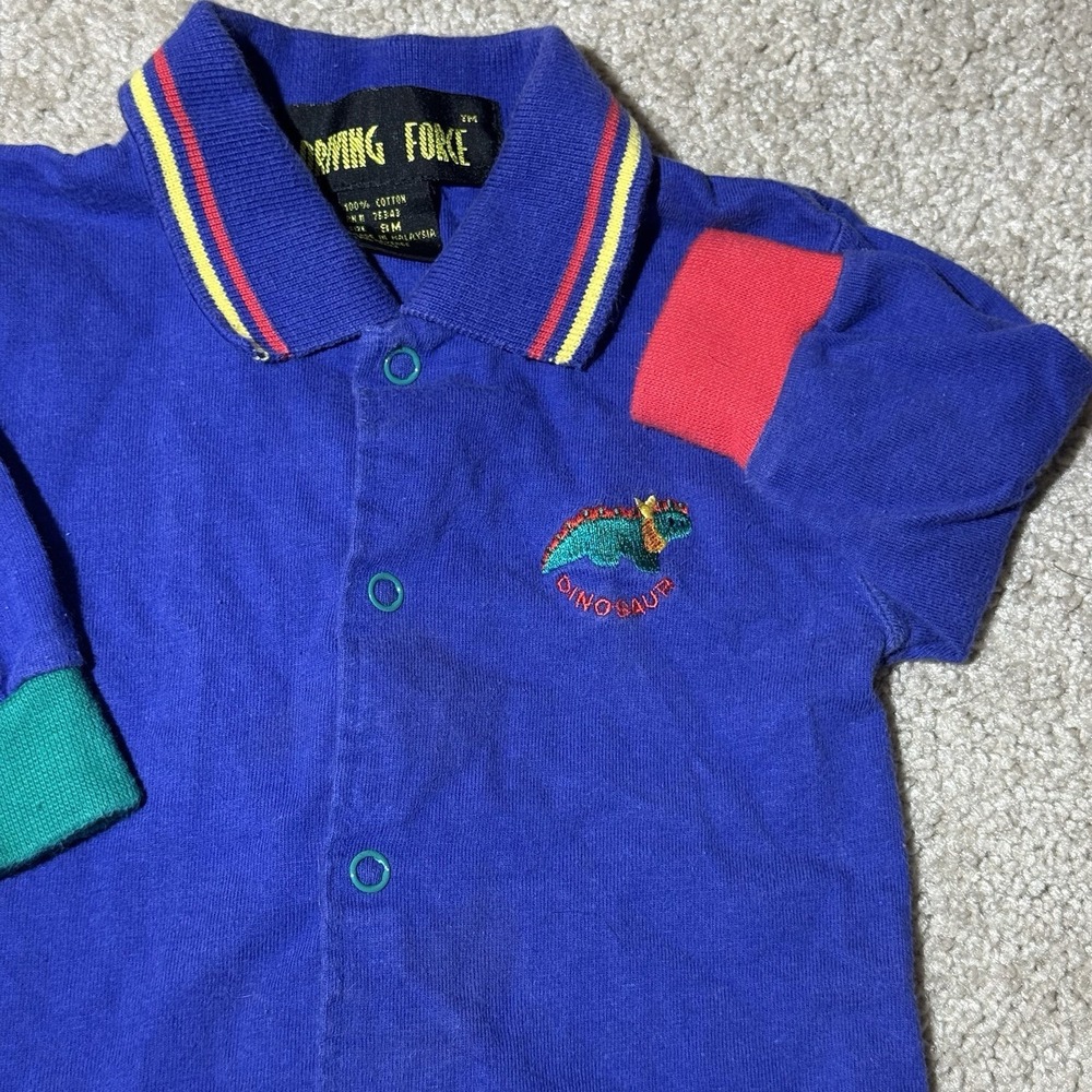 Vintage 90s‎ Colorblock Dinosaur Embroidered Baby Long Sleeve Shirt 6-9 Months